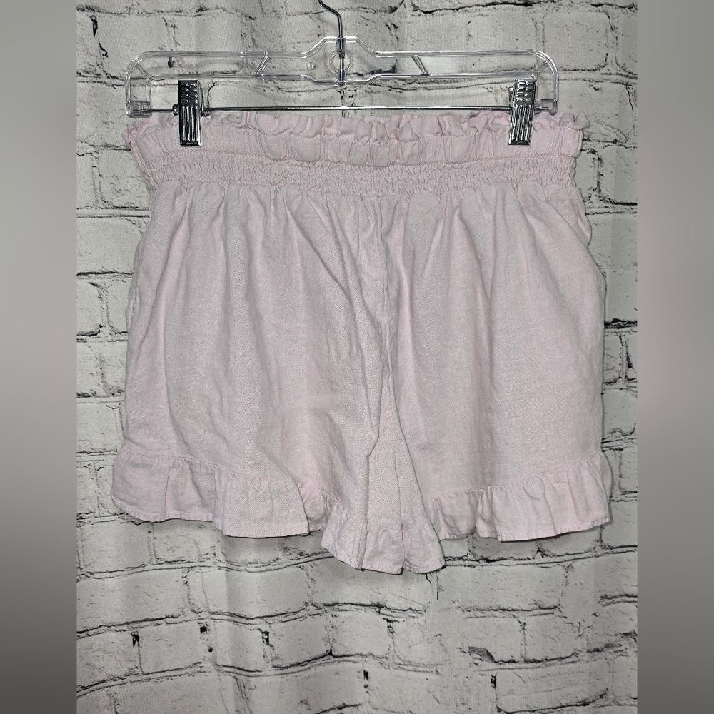 Aerie Light Purple Ruffle Hem Elastic Linen Blend Shorts Size Large - Picture 7 of 7